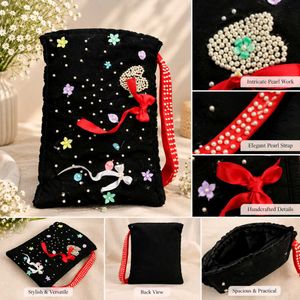 Elegant Black Pearl Embellished Clutch