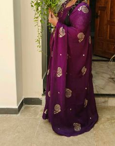 Beautiful Purple Saree with Golden Motifs