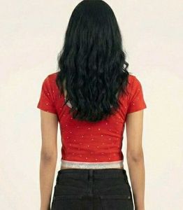 Red Cropped Top with Lace Trim