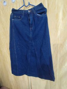 Classic Blue Denim Midi Skirt