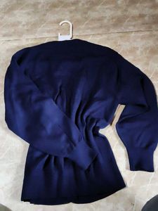 Navy Blue Cardigan with Red Accents