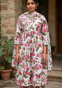 3 piece floral asthetic kurta set with duppata