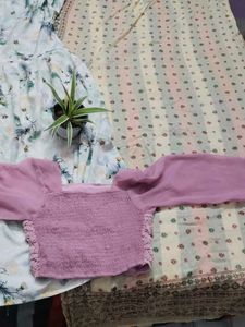 Elegant Pink Kurta Set with Intricate Crochet Top