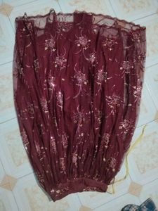 Sequin Embellished Burgundy Hooded Top