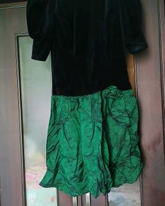 Black Velvet &amp; Green Satin Dress - M/L Size