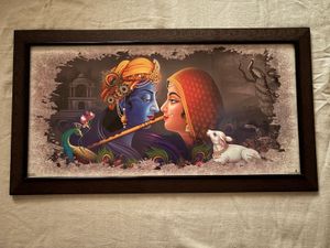 🆕Lord Krishna with Radha Framed Artwork