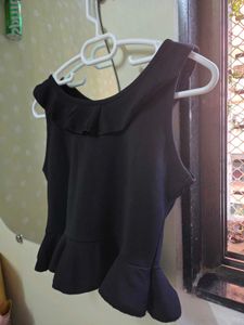 Chic Black Ruffled Peplum Top