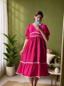 Vibrant Pink Tiered Midi Dress