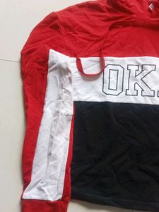 Colorblock Hoodie with "Okay" Print