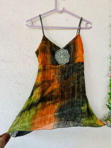 Boho Beaded Tie-Dye Spaghetti Strap Top
