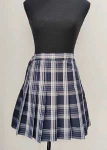 Navy Plaid Pleated Mini Skirt