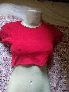 Bright red Ribbed Cropped Top