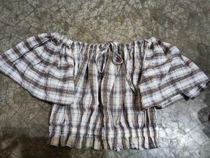 Aesthetic korean Plaid Off-Shoulder Top