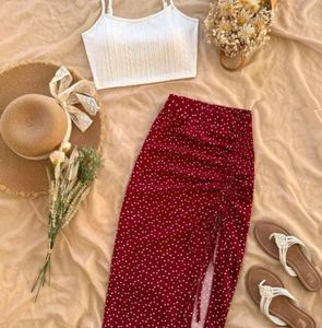 Chic Red Polka Dot Maxi Skirt Set