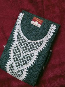 🌿 Elegant Dark Green Embroidered Dress Material