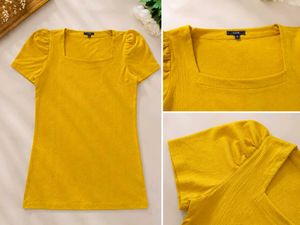 Pastel Puff Sleeve Square Neck Tops
