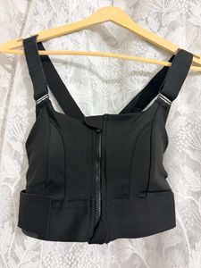 Adjustable Black Crop Top with Zipper