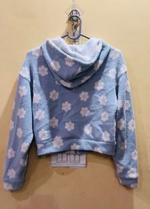 Blue Floral Zip-Up Hoodie