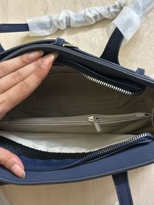 classy navy blue leather suede bag