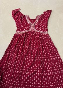 Maroon Embroidered Kurta