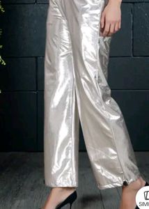 Silver Metallic Wide-Leg Pants