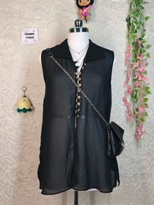 Chic Sleeveless Black Sheer Top