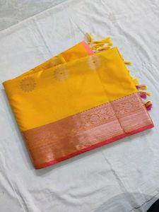 Elegant Yellow soft Silk allover boota Saree