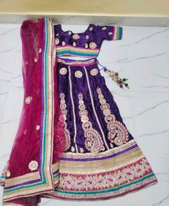 Purple Velvet Lehenga Choli Set