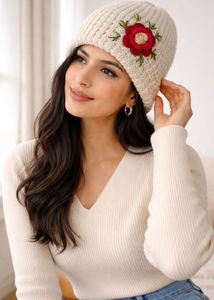 Floral Beanie with Crochet Flower