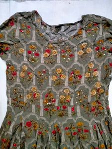 Rayon Yoke Design Foil Print Embellished Anarkali