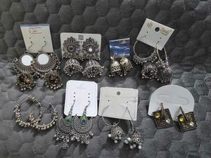 set of 8 Assorted Oxidized Silver Jhumka Earrings
