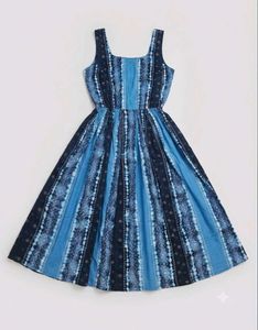 Blue Striped Sleeveless Midi Dress