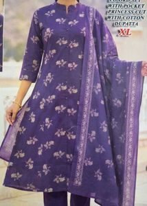 Purple Printed Cotton Kurta Set with Dupatta