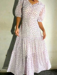 Floral Midi Dress with Puff Sleeves