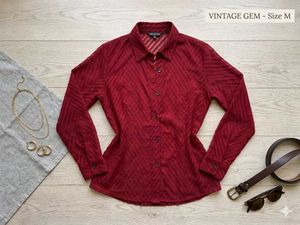 Elegant Red Sheer Button-Up Top