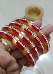 Red &amp; Gold Bangle Set with Rhinestones