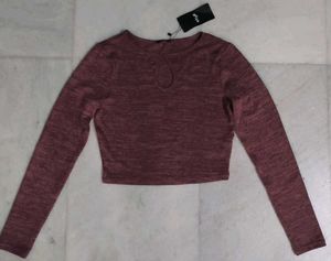 Maroon/Dark Pink Cropped Long Sleeve Top