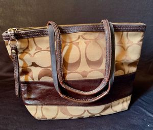 Coach Signature Canvas Leather Trim Zip Tote