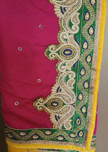 Heavy Work Yellow And Magenta Saree