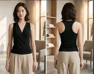 Black Sleeveless Wrap Top