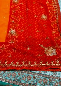 gold zari Beautiful Red Saree with embellishm