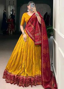semi stich Elegant Yellow & Red Lehenga Choli