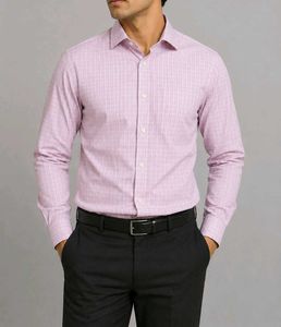 Men's Pink Checkered Long Sleeve Shirt