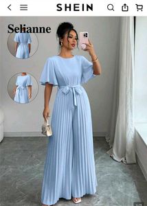 Shein Elegant Pleated Wide Leg Jumpsuit