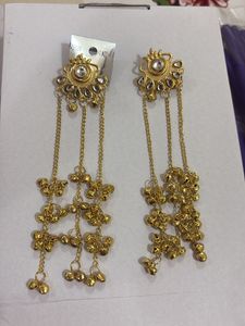 Gold Tone Dangling Kashmiri Earrings