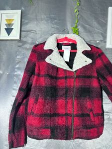 OLD NAVY Cozy Plaid Fleece Moto Jacket
