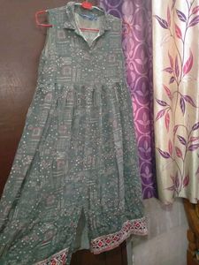 Green Printed Ethnic Gown