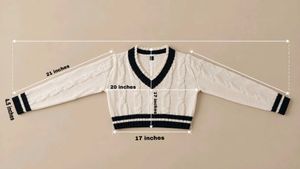 IVORY CABLE-KNIT BLACK-TRIM CROPPED V-NECK SWEATER
