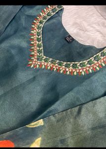 Elegant Teal Kurta Set with Floral Dupatta