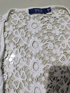 White Lace Back Drape Cardigan